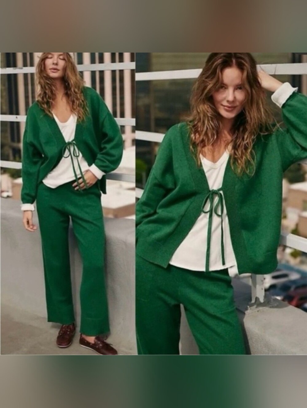 Free People /FP Beach Solar 2-Piece Sweater Set Pine Heather L NWOT Lounge Cardi